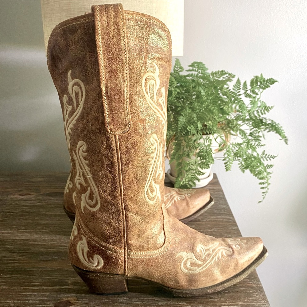 CORRAL Honey Cortez Ivory Scroll fleur de lis Cowboy Western Boots Womens 10 Tan - Picture 3 of 16